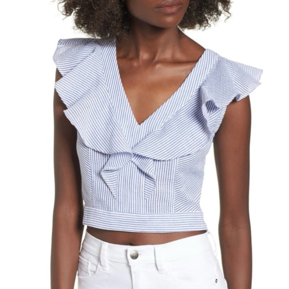 Socialite Ruffle Seersucker Crop Top - S